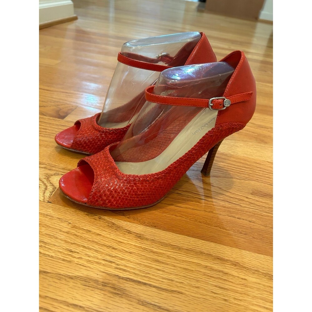 BCBGMAXAZRIA Red Leather Camilla Open Toe Heels Size 8.5